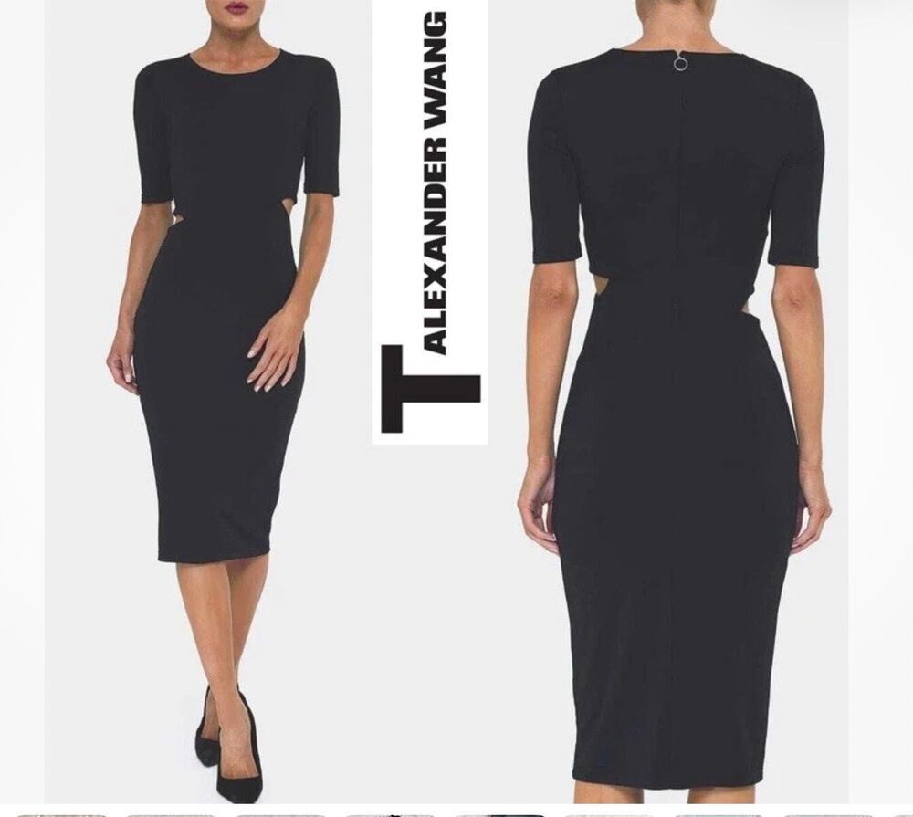 Alexader Wang Women's size XS Deep Navy Midi Bodycon Dress cut out lux ponte